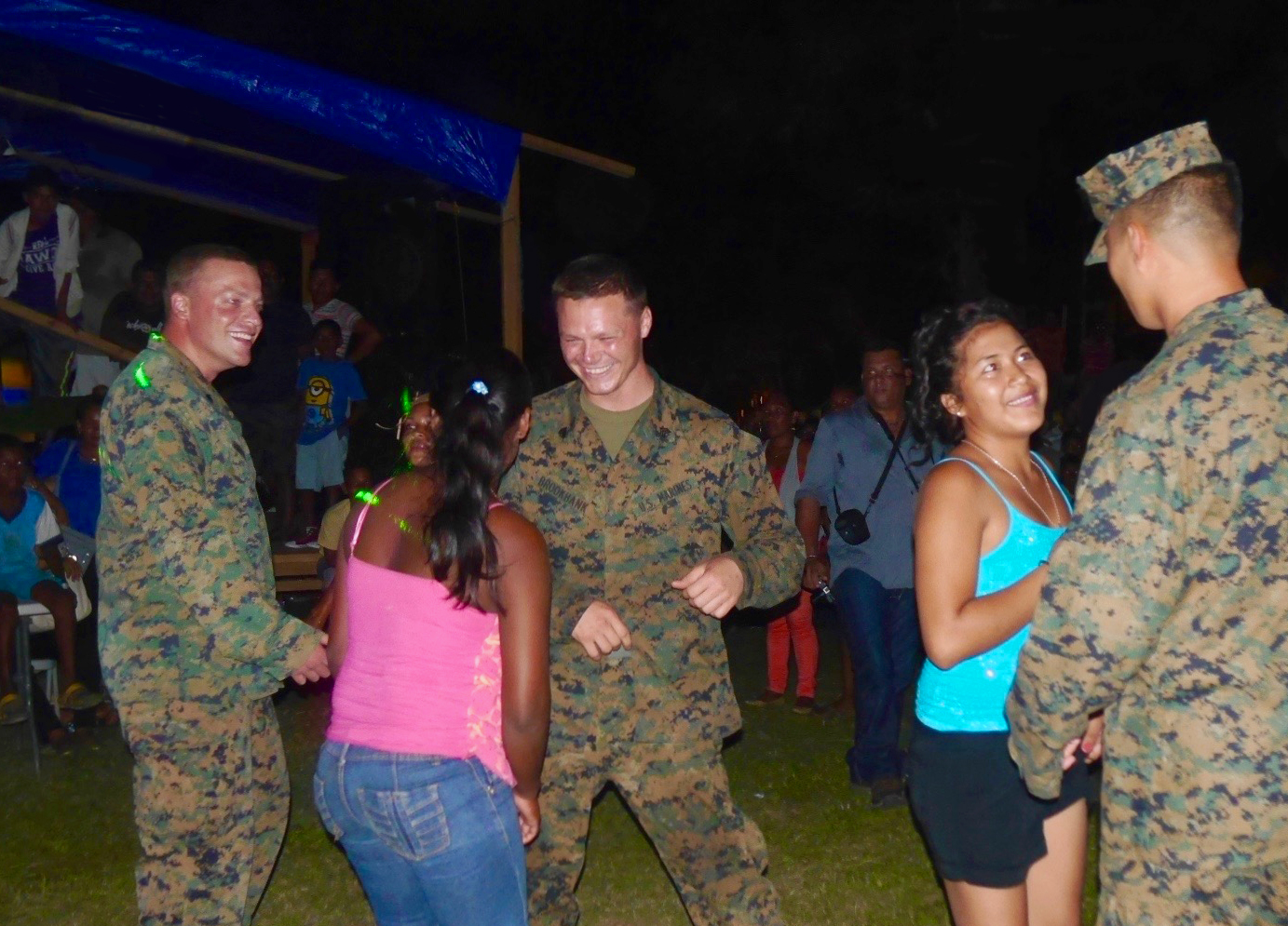 Marines learning Miskitu dance moves